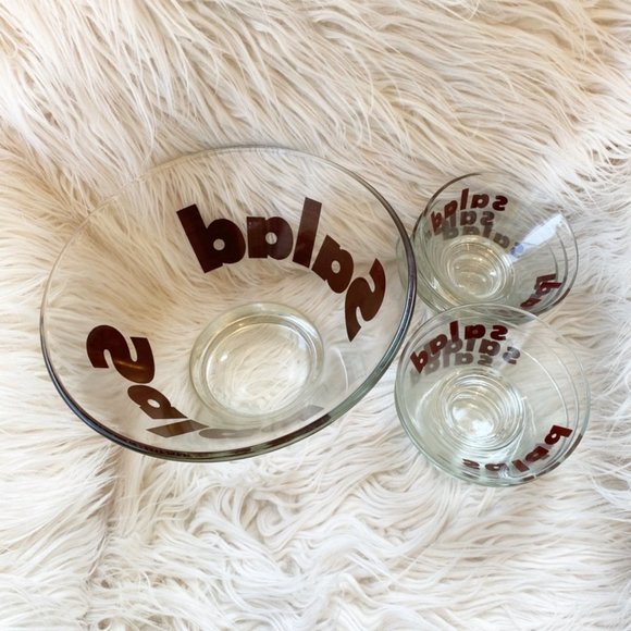 Wheaton Glass Large Salad Bowl and 6 Small Bowls - Picture 3 of 4